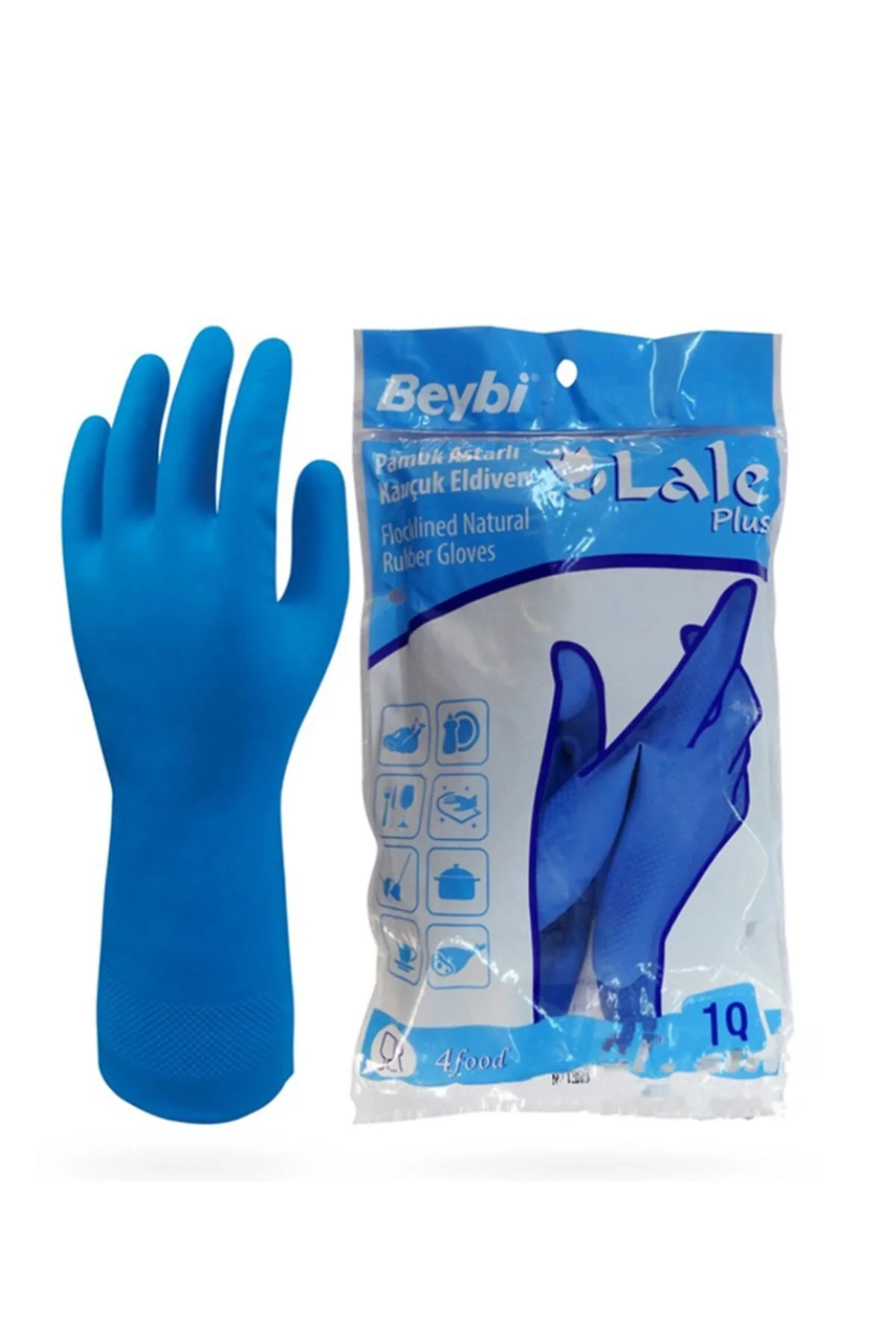 Beybi Lale Plus Mavi Pamuk Astarlı Kauçuk Eldiven